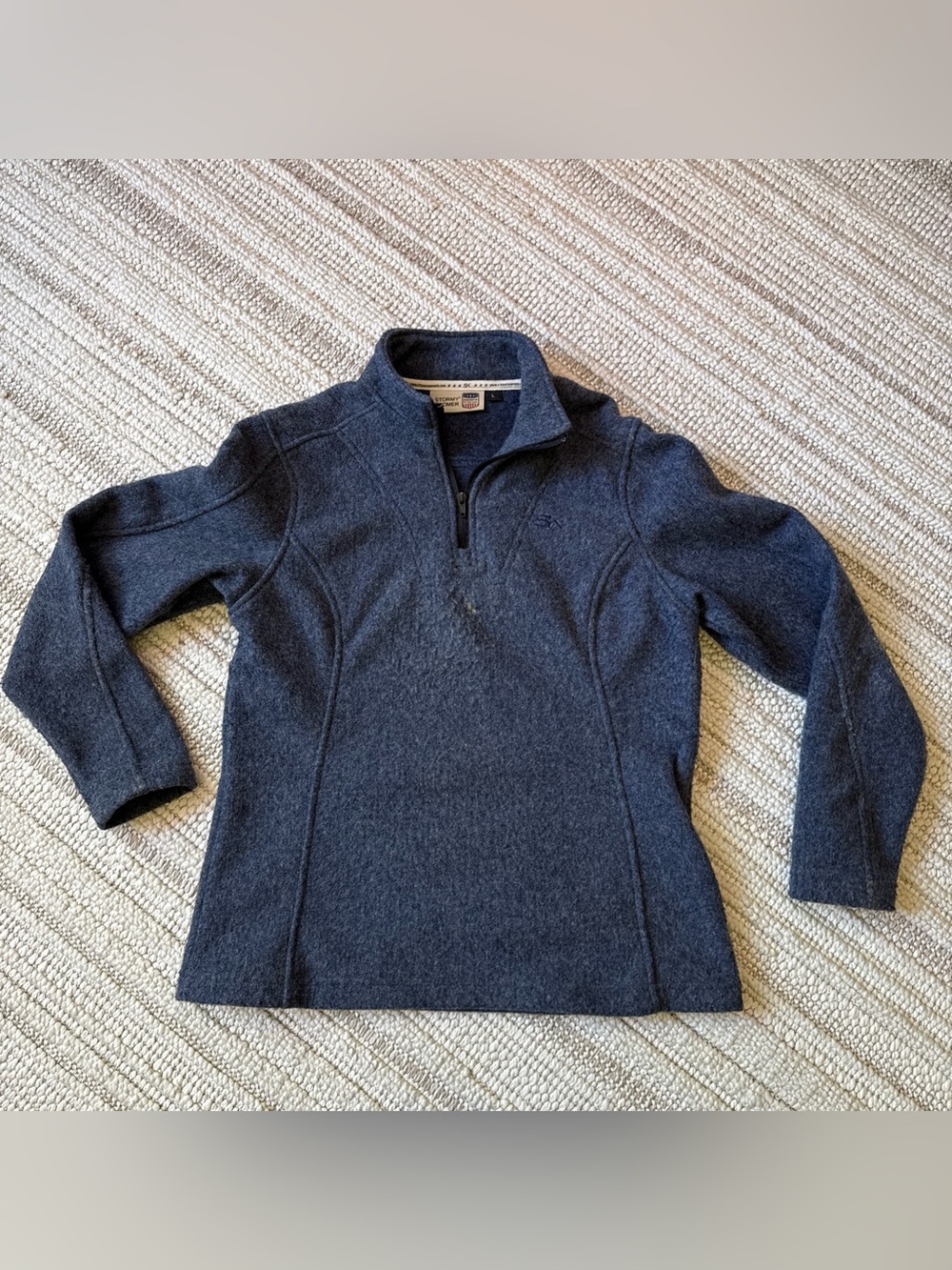 STORMY KROMER Large Wool Blend Made in USA Blue Quarter-Zip Pullover SK